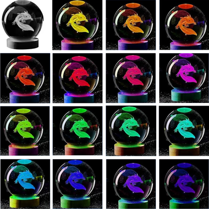 Esfera de Cristal con Ajolote 3D — Luz LED Irisada