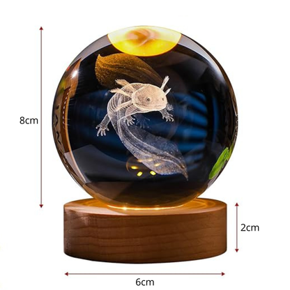 Esfera de Cristal con Ajolote 3D — Luz LED Irisada